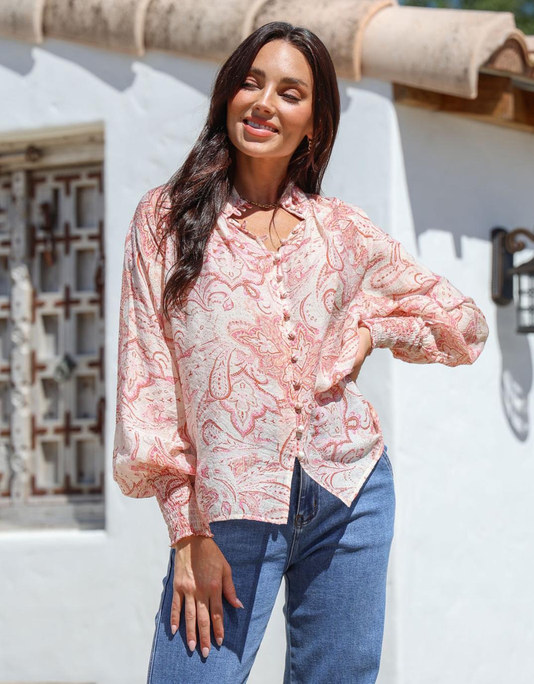 132-fashion-dana-shirred-cuff-button-blouse-pink-womens-clothing