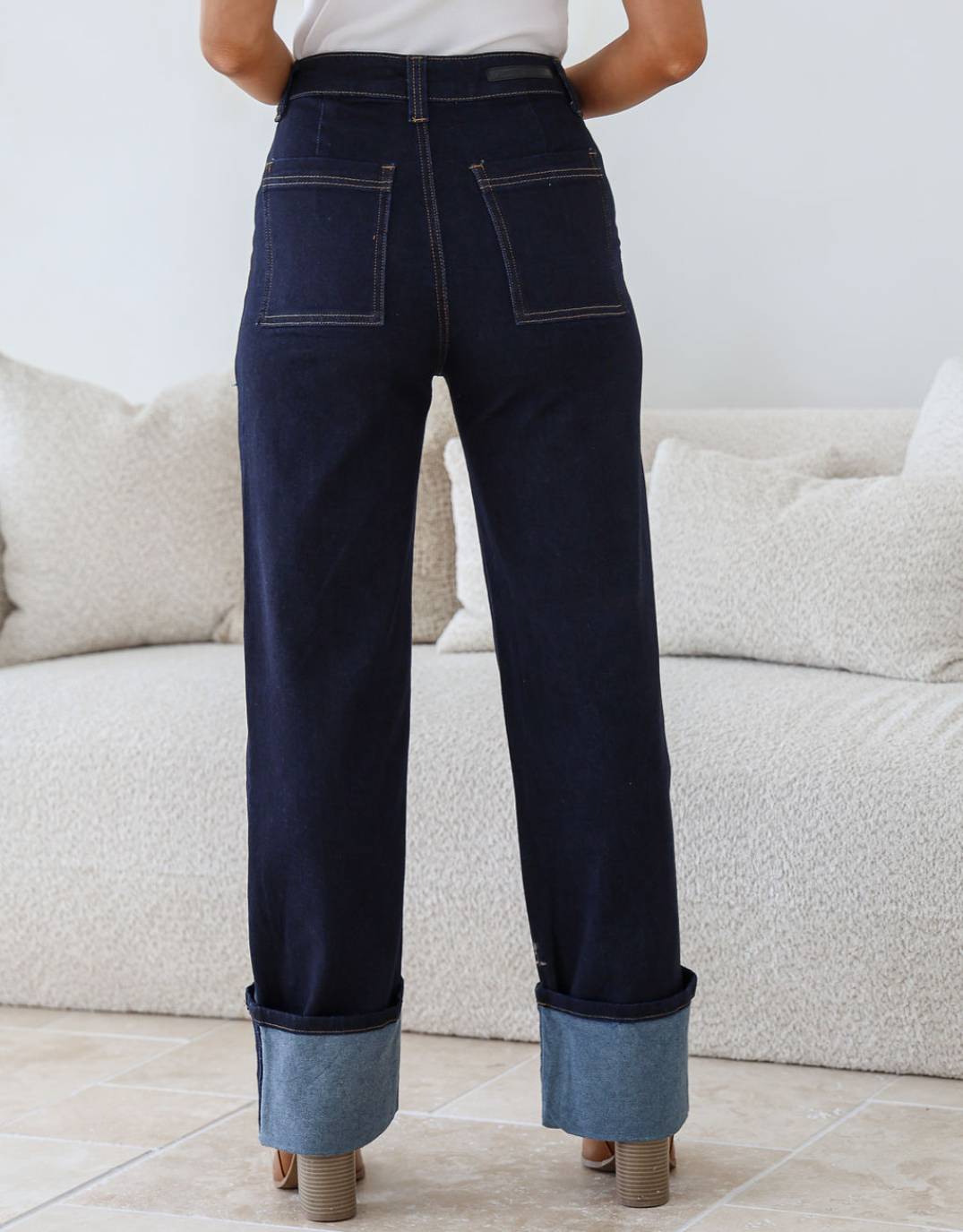 Daphne Cuff Straight Leg Jeans - Indigo