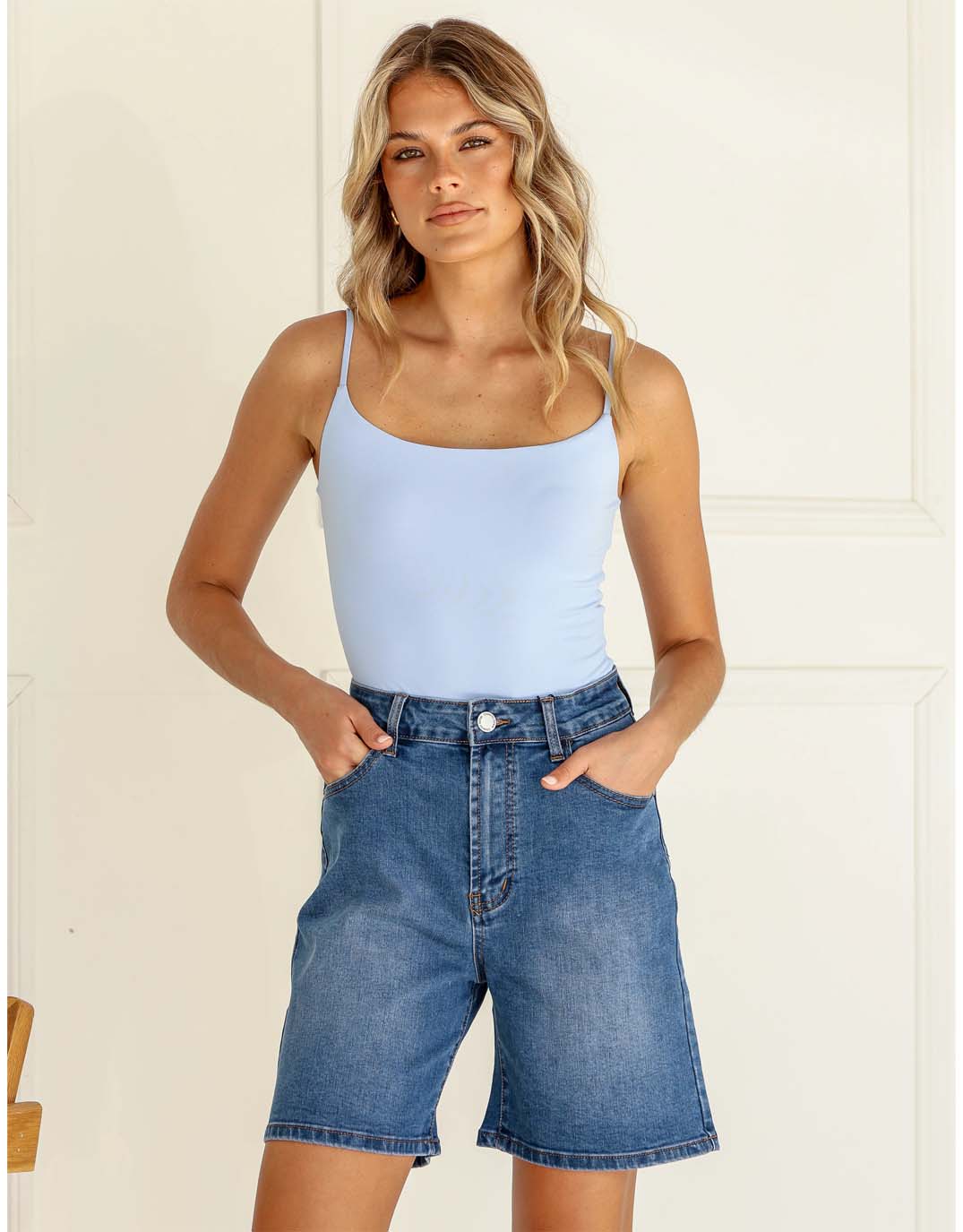 Stretch Denim Shorts - Dark Blue Wash