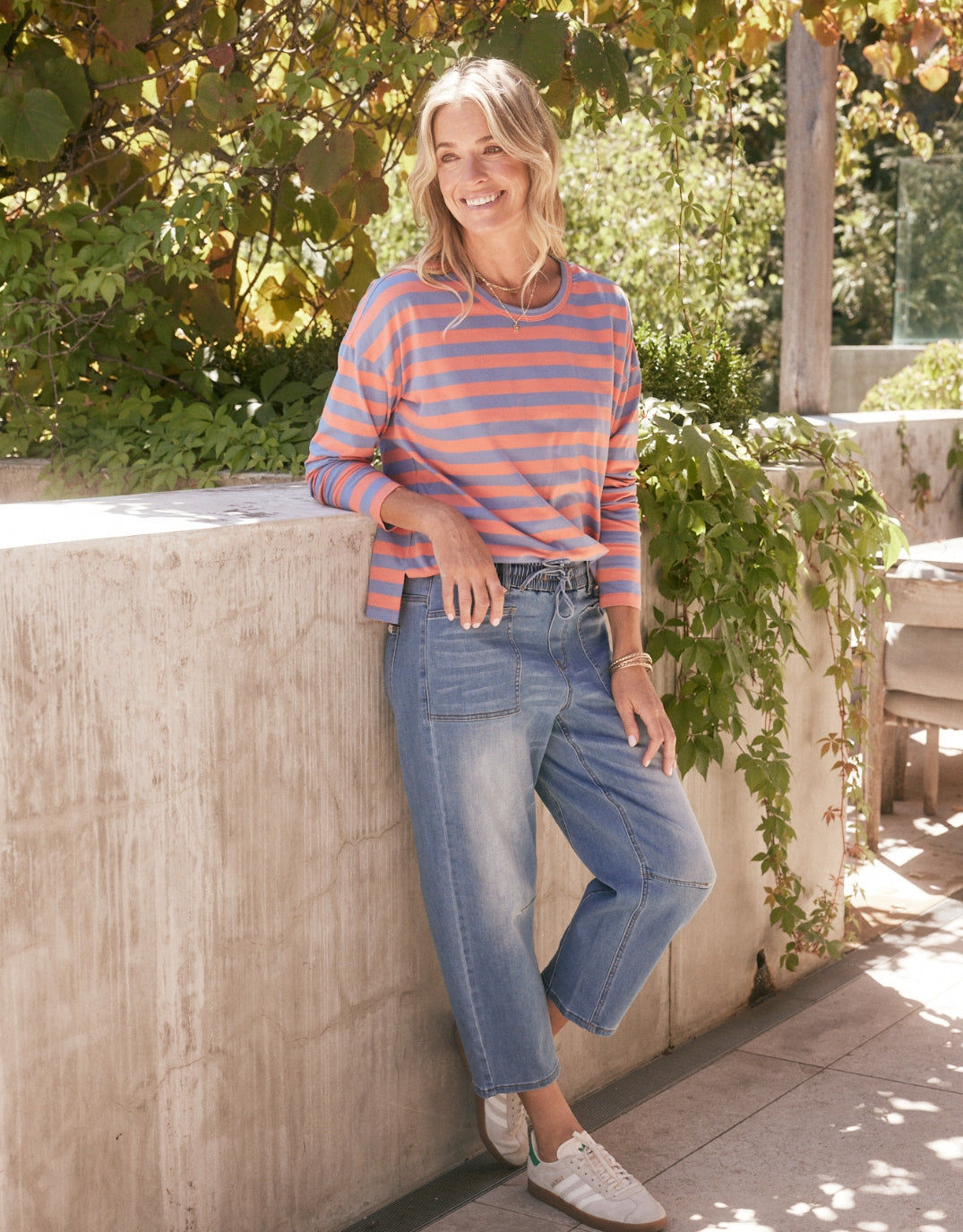 Relaxed Long Sleeve T-Shirt - Melon/Denim Stripe