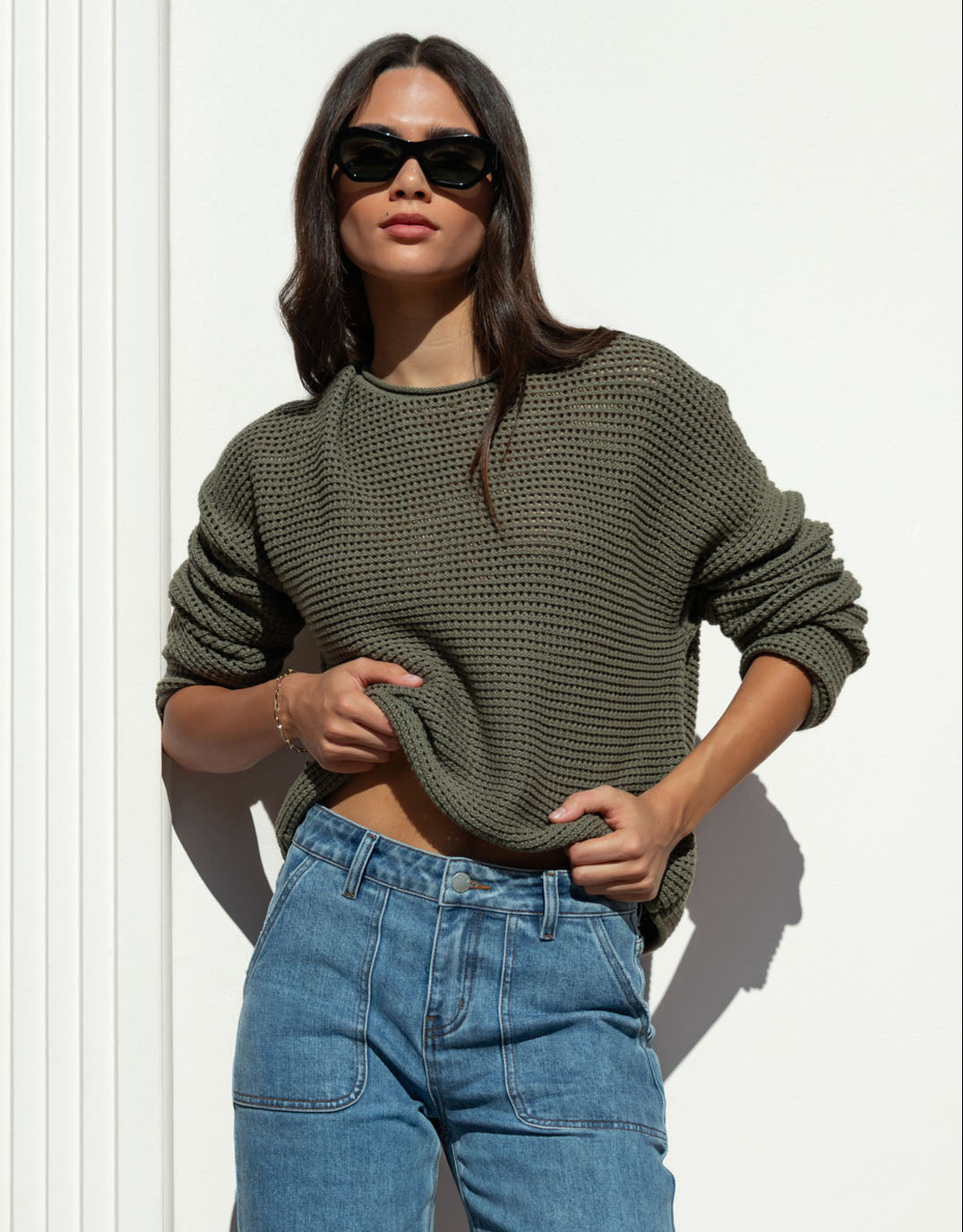 Dawn Crochet Knit Jumper - Soft Khaki