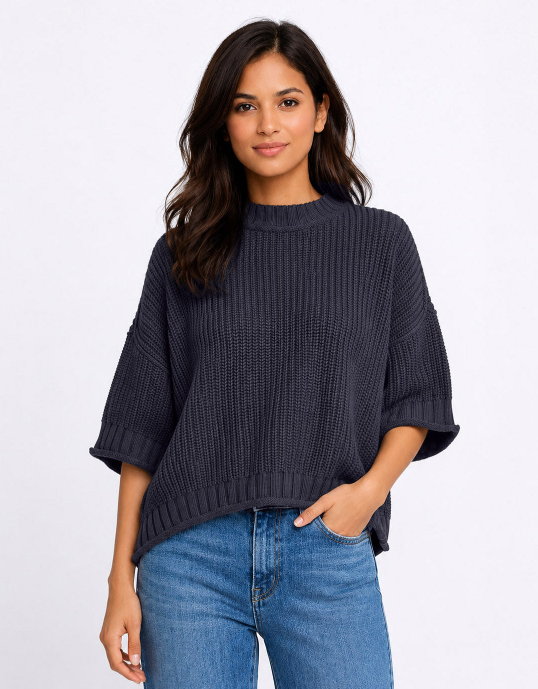 Luela Short Sleeve Knit - Navy