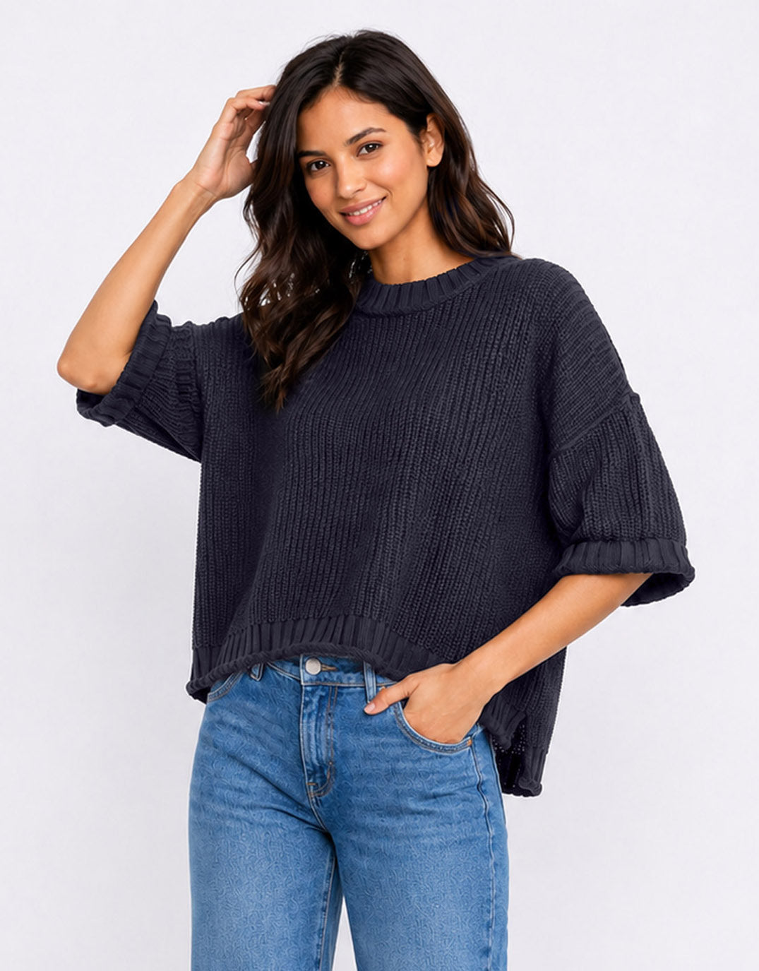 Luela Short Sleeve Knit - Navy