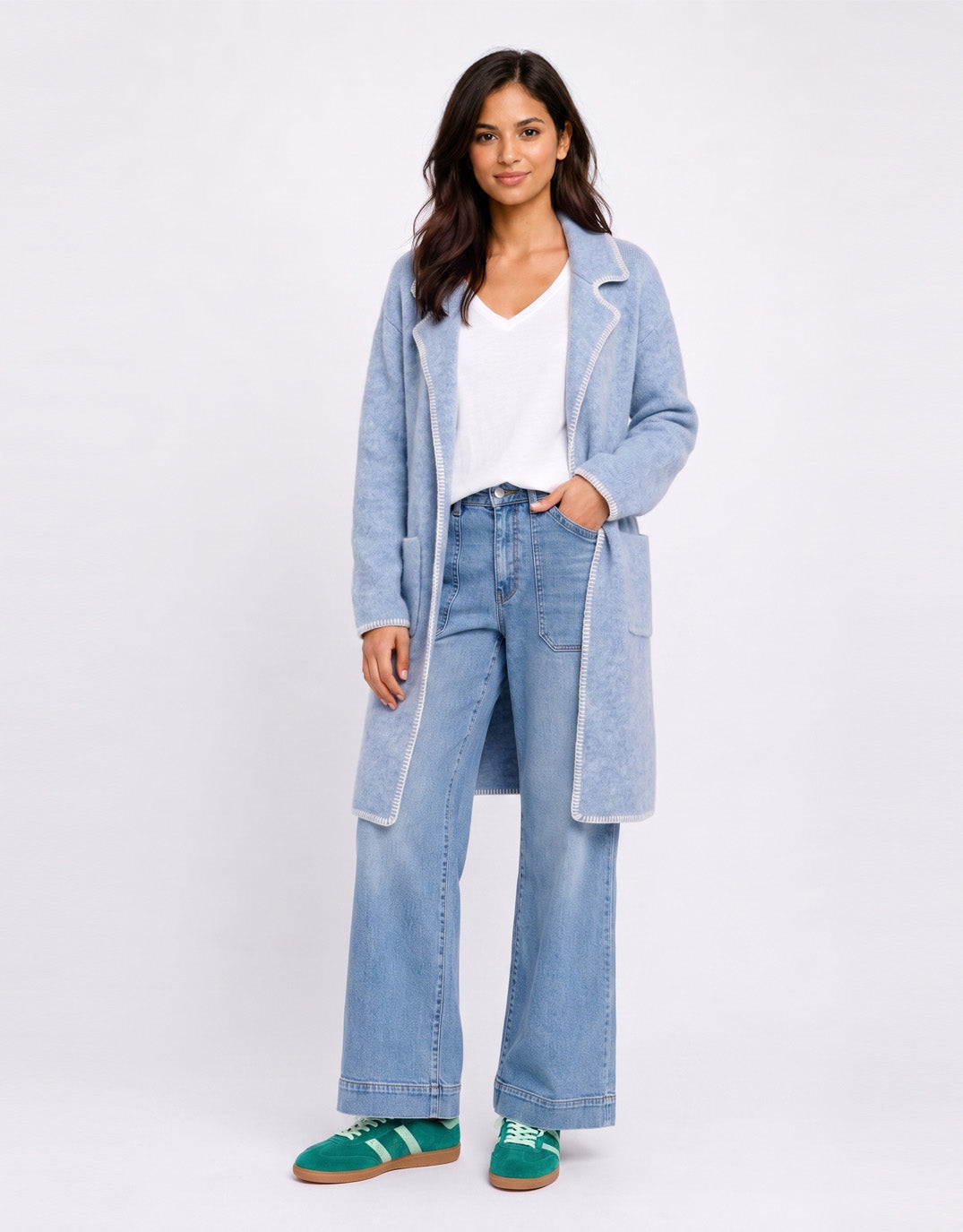 Noa Blanket Stitch Coatigan - Blue