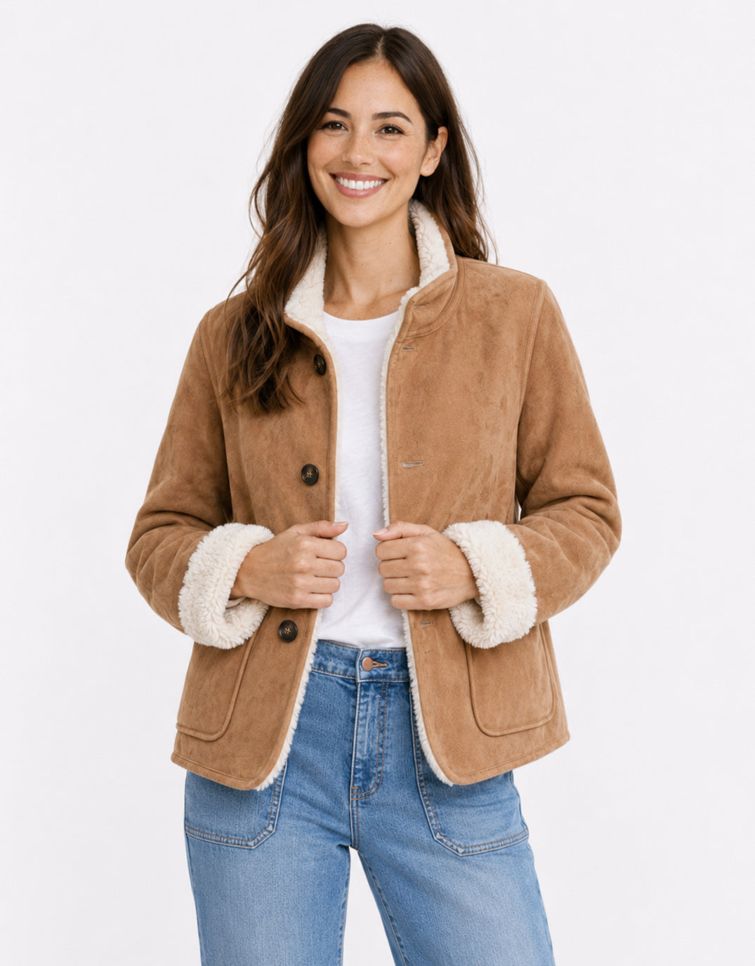 Reversible Sherpa Jacket - Camel/Ecru