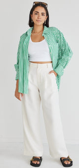 You Got This Green Stripe Poplin Oversized Shirt - Green Stripe