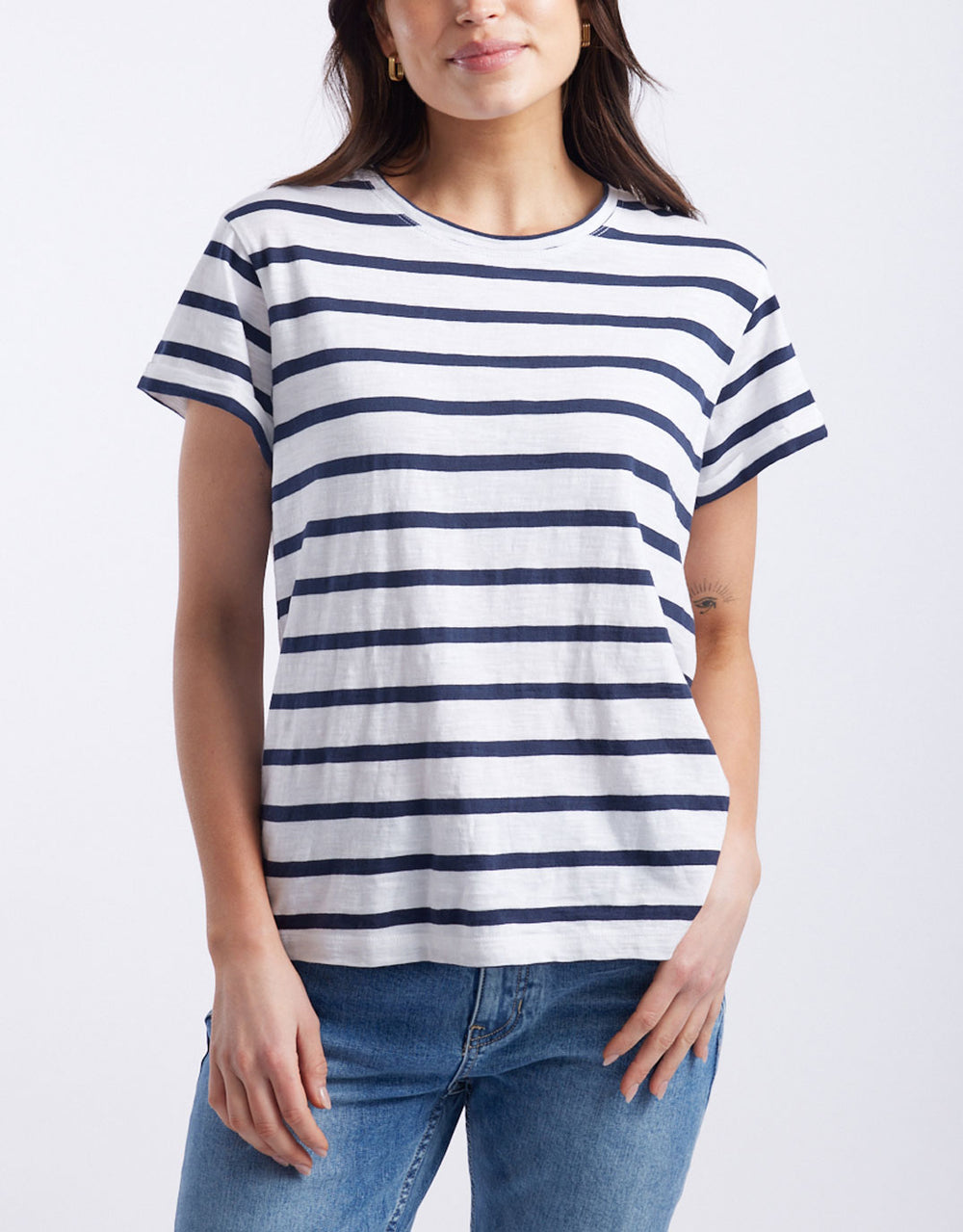 Turn Back T-Shirt - White/Navy Stripe