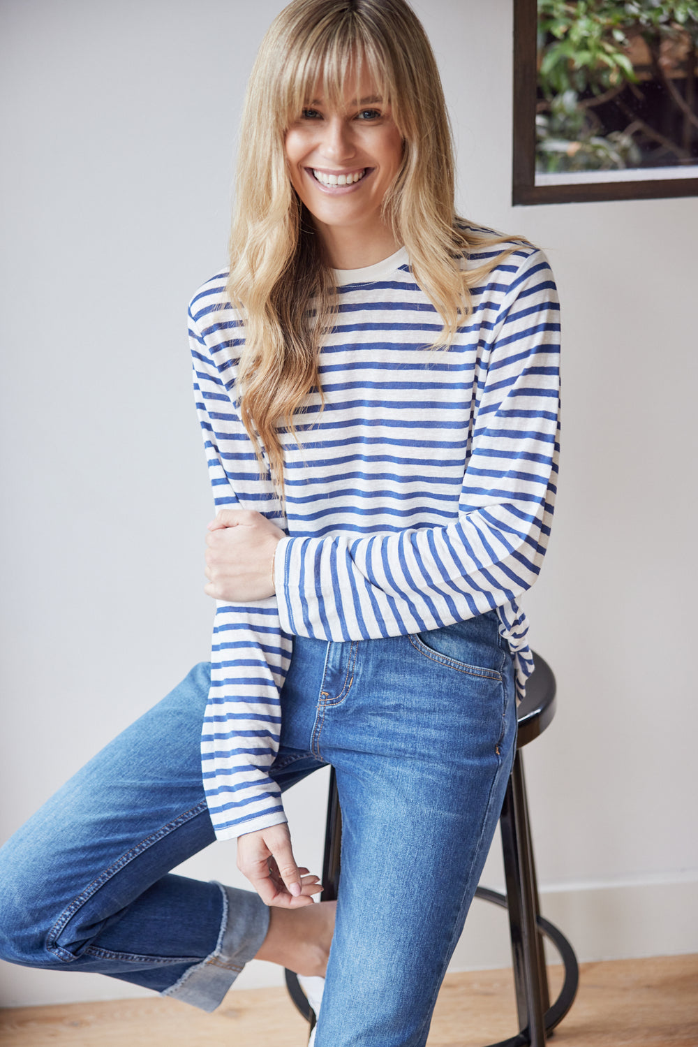 Long Weekend Top - White/Regatta Blue Stripe