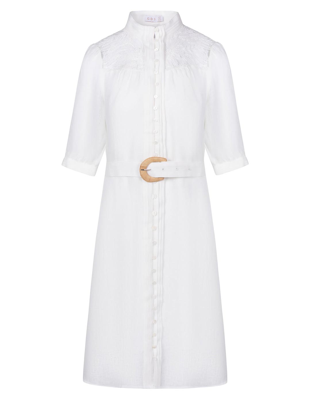 Ila Lace Short Sleeve Linen Dress - White