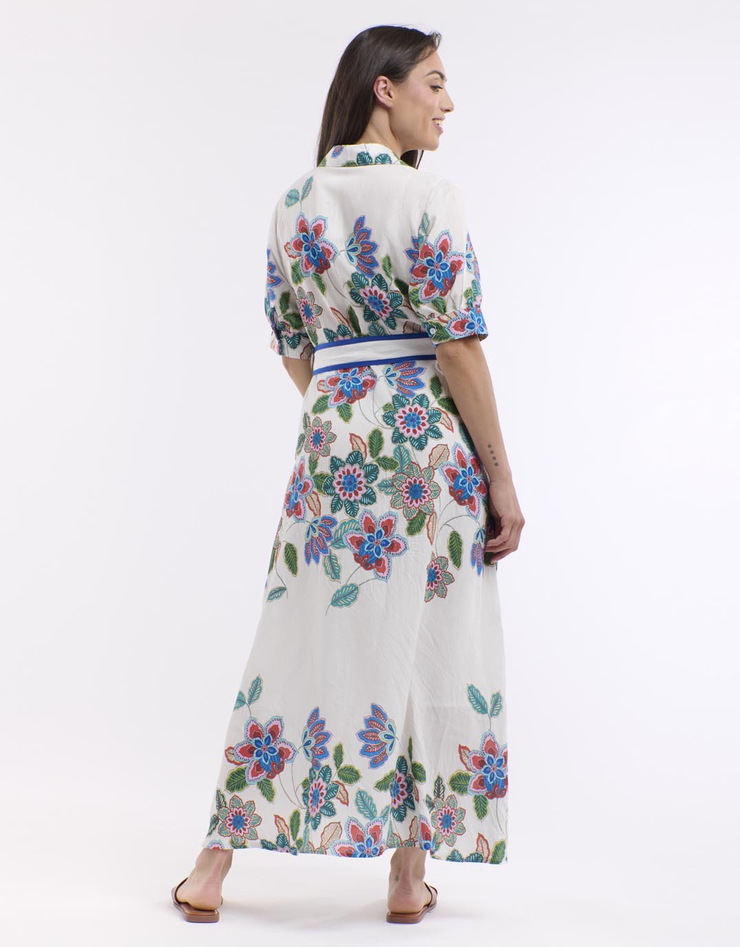 Mykonos Short Sleeve Dress - White/Blue Print