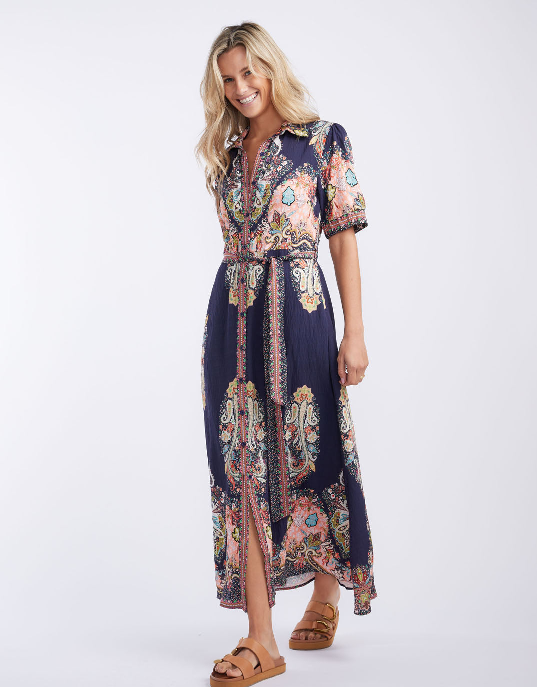 Shirt Midi Dress - Navy Print