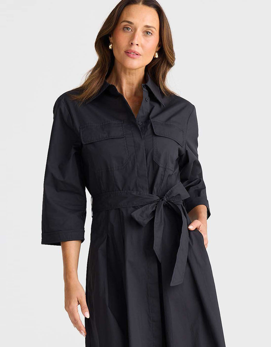 brave-true-rossellini-3-4-sleeve-dress-black-womens-clothing