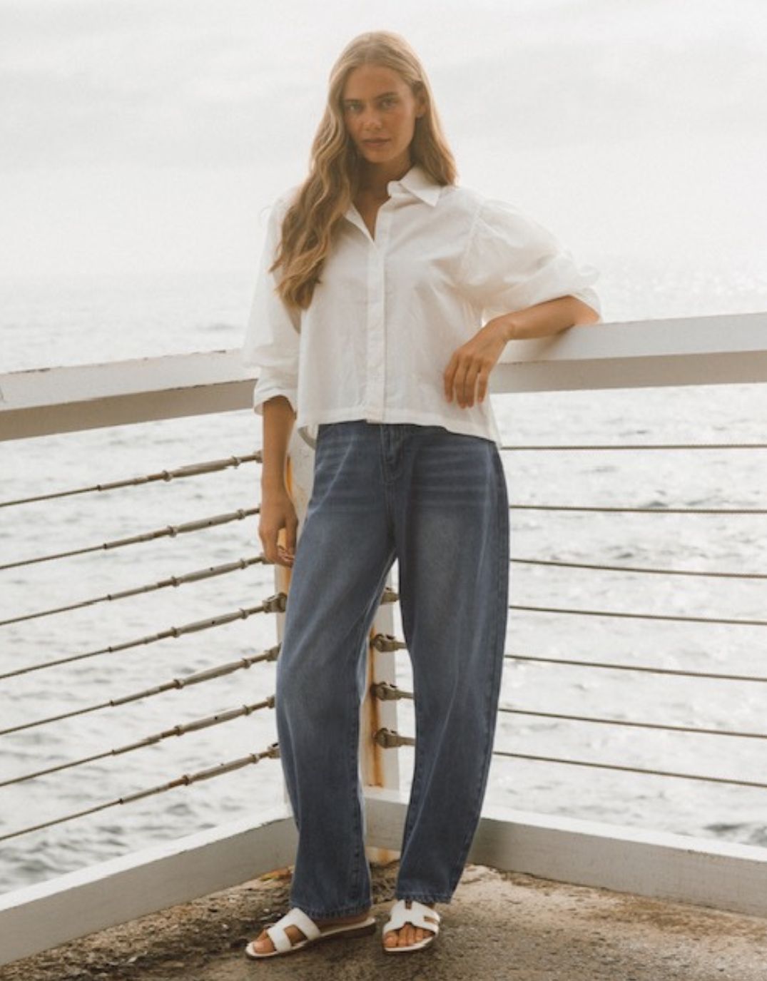 Iria Cropped Cotton Shirt - White