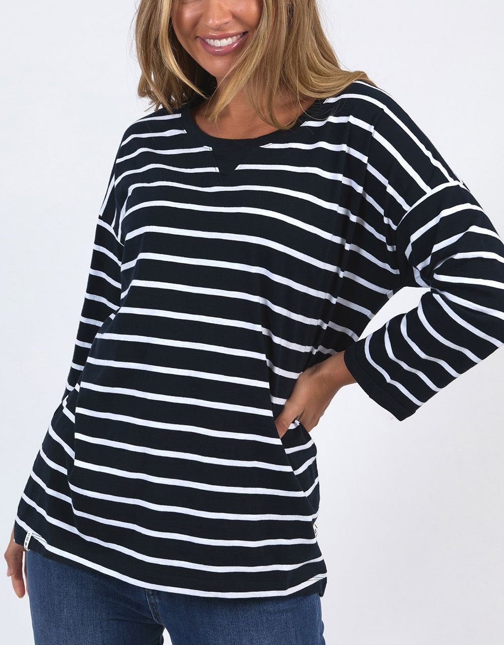 elm-annie-3-4-sleeve-tee-navy-white-stripe-womens-clothing