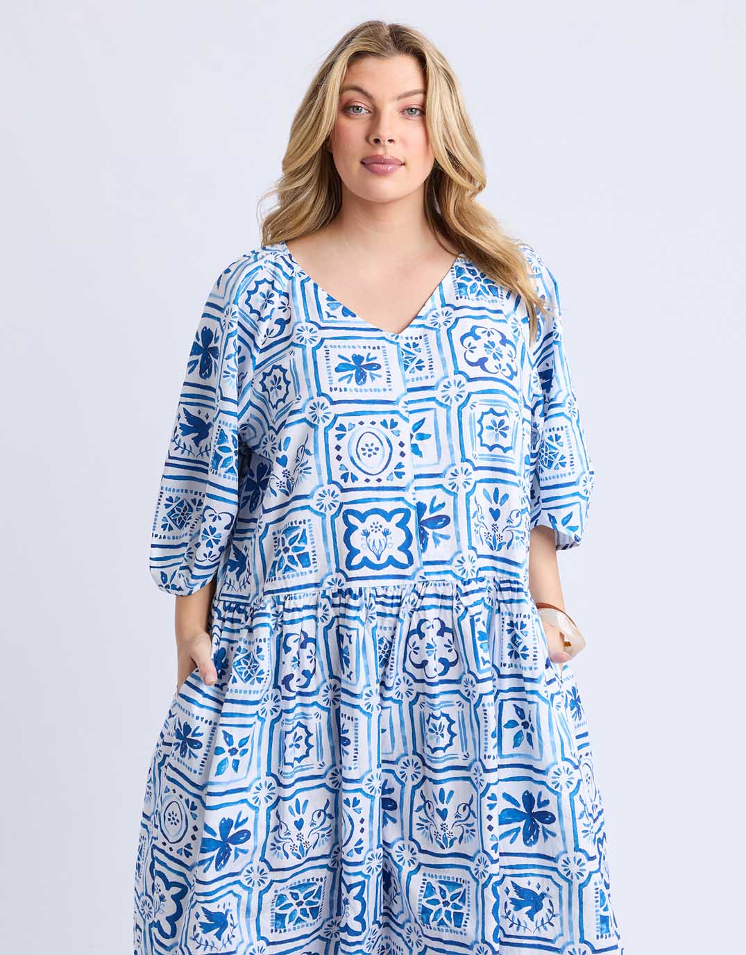 Dolce Tile Midi Dress - Ocean Tile Print