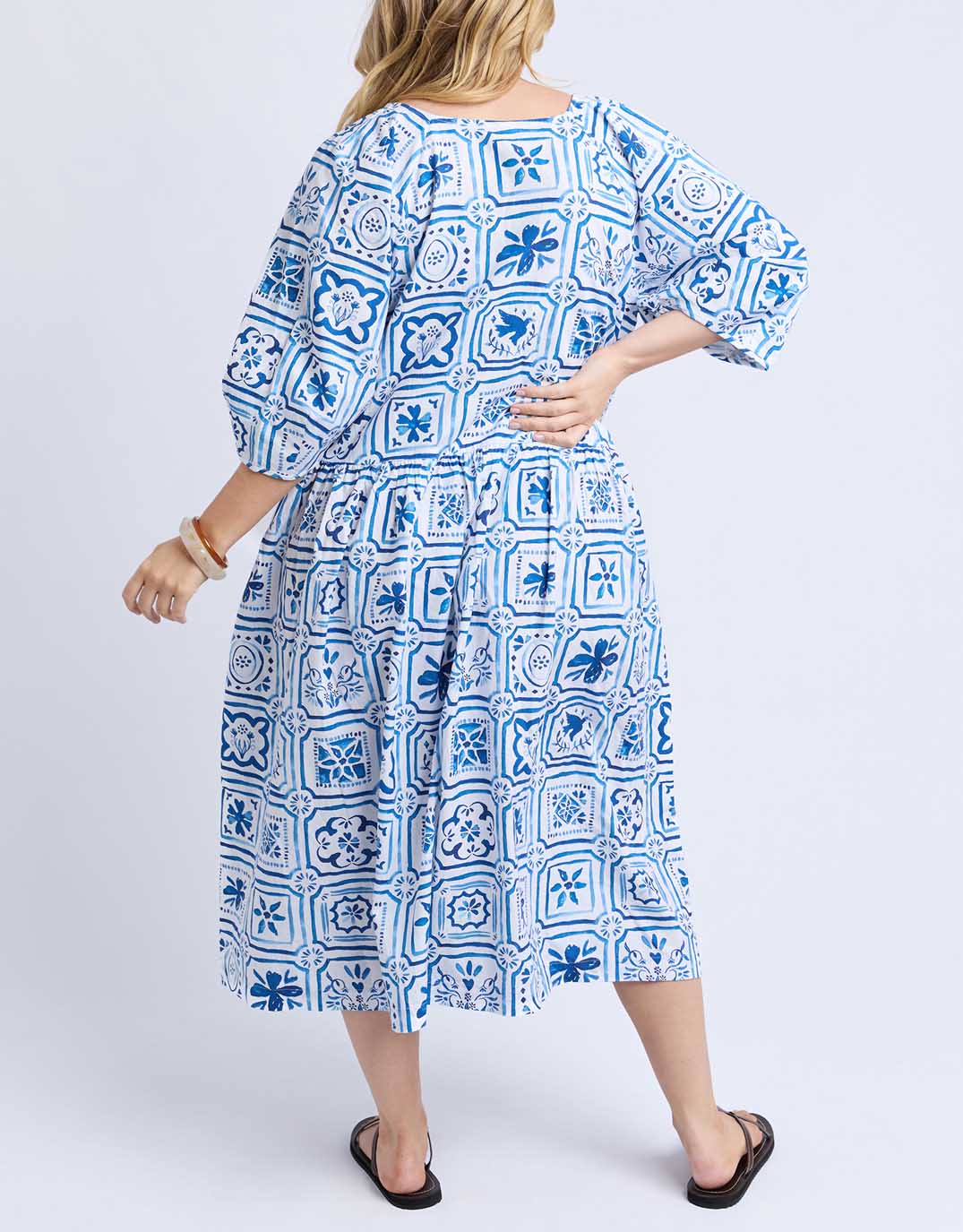 Dolce Tile Midi Dress - Ocean Tile Print