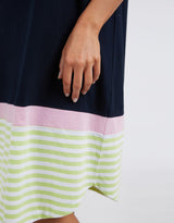 Elm - Draw The Line Tee Dress - Navy & Keylime Stripe - paulaglazebrook Dresses