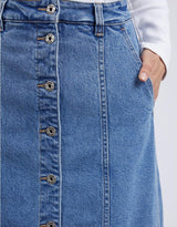 Elm - Florence Button Thru Denim Skirt - Mid Blue Denim - paulaglazebrook Skirts