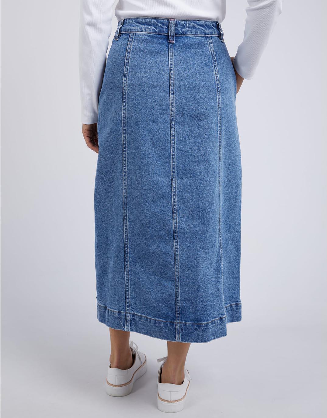 Elm - Florence Button Thru Denim Skirt - Mid Blue Denim - paulaglazebrook Skirts