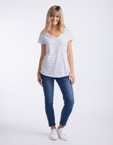 Elm - Fundamental Vee Tee - Black/White Stripe - paulaglazebrook Tops