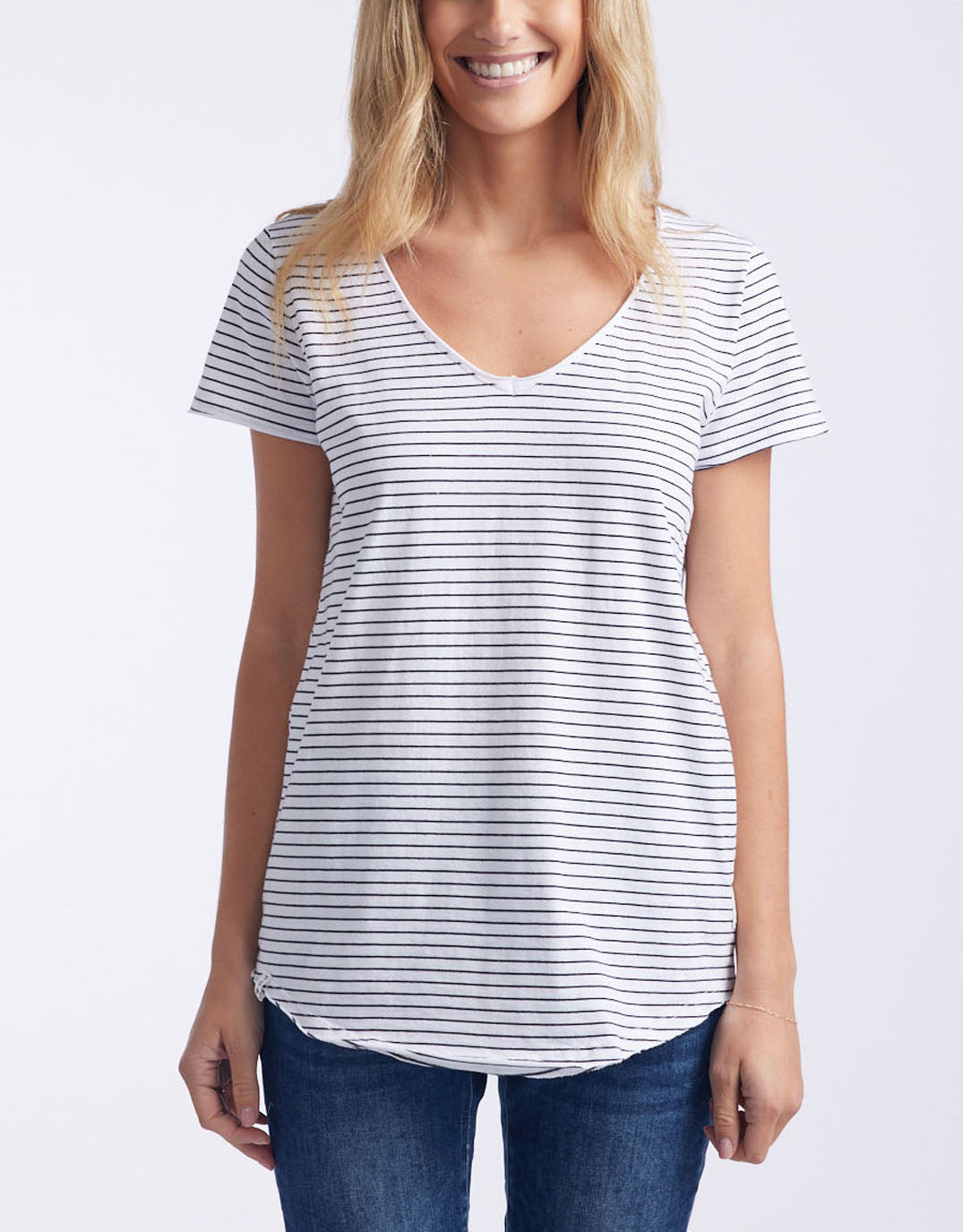 Elm - Fundamental Vee Tee - Black/White Stripe - paulaglazebrook Tops