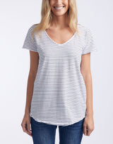 Elm - Fundamental Vee Tee - Black/White Stripe - paulaglazebrook Tops