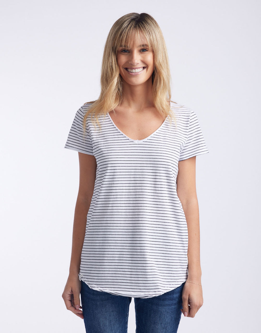 Elm - Fundamental Vee Tee - Black/White Stripe - paulaglazebrook Tops