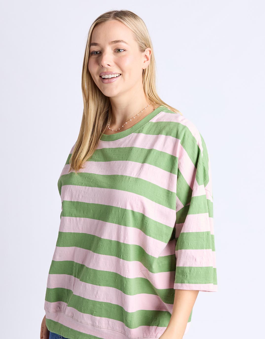 elm-mazie-block-stripe-sweat-forest-green-pink-lady-stripe-womens-clothing