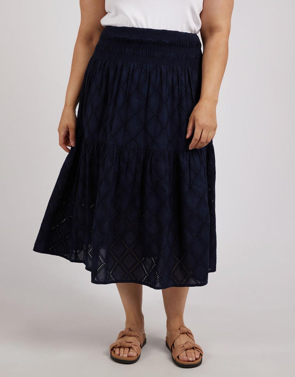 Elm - Ottilie Broderie Skirt - Navy - paulaglazebrook Skirts