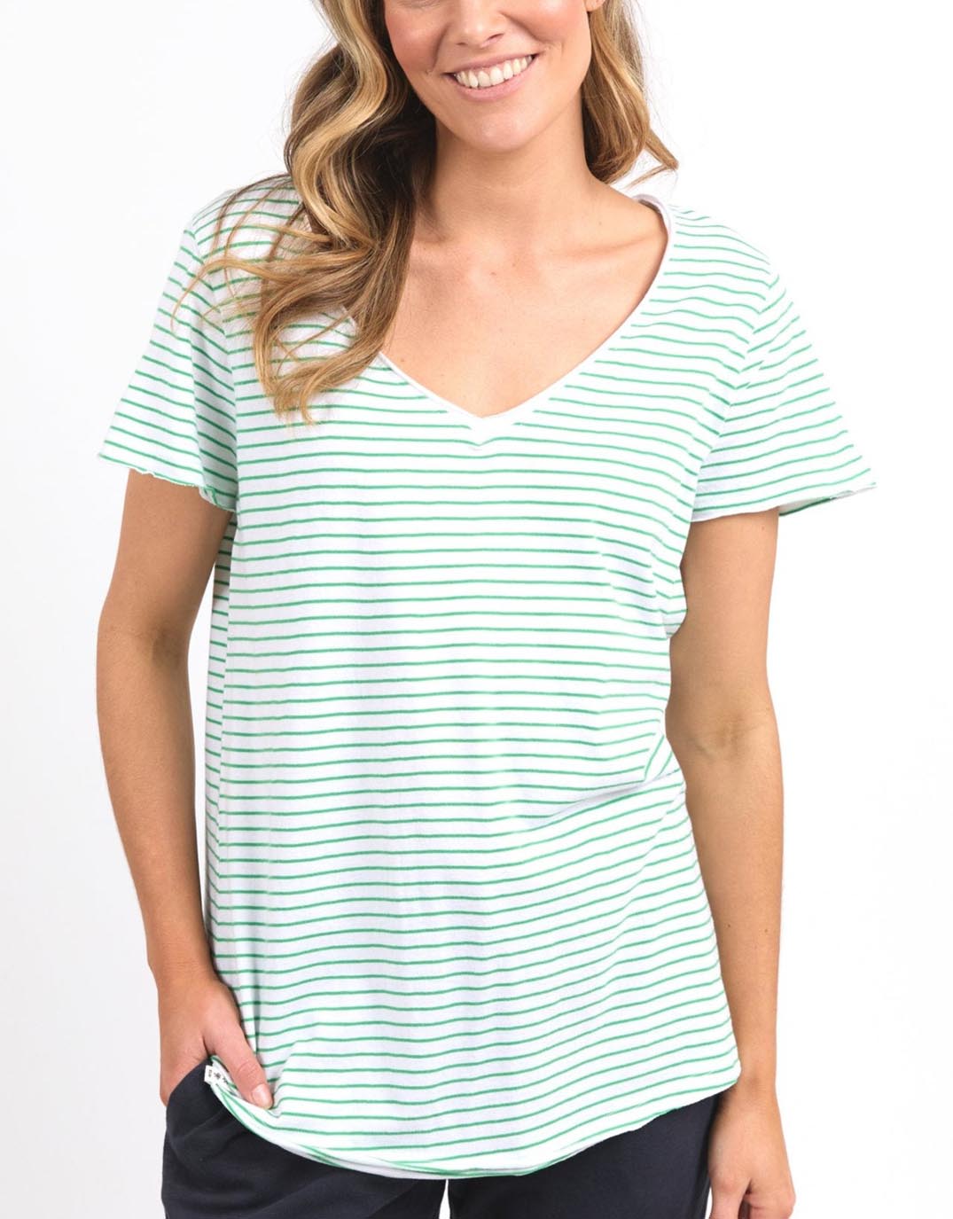 elm-remi-stripe-vee-tee-white-green-stripe-womens-clothing