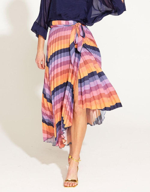 Fate and Becker - Sunset Dream Pleated Midi Skirt - Sunset Stripe - paulaglazebrook Skirts