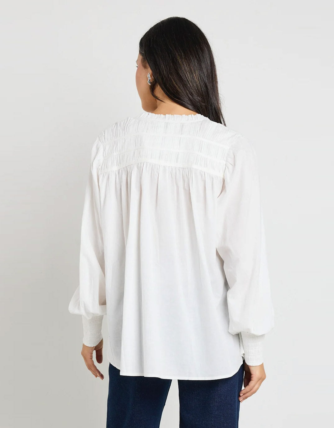 Creator Pintuck Long Sleeve Blouse - Ivory Voile