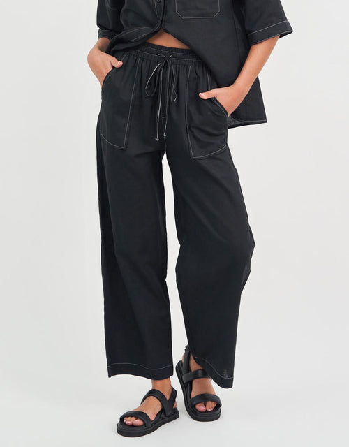 Liberty Rose - Contrast Stitch Linen Pant - Black - paulaglazebrook Pants