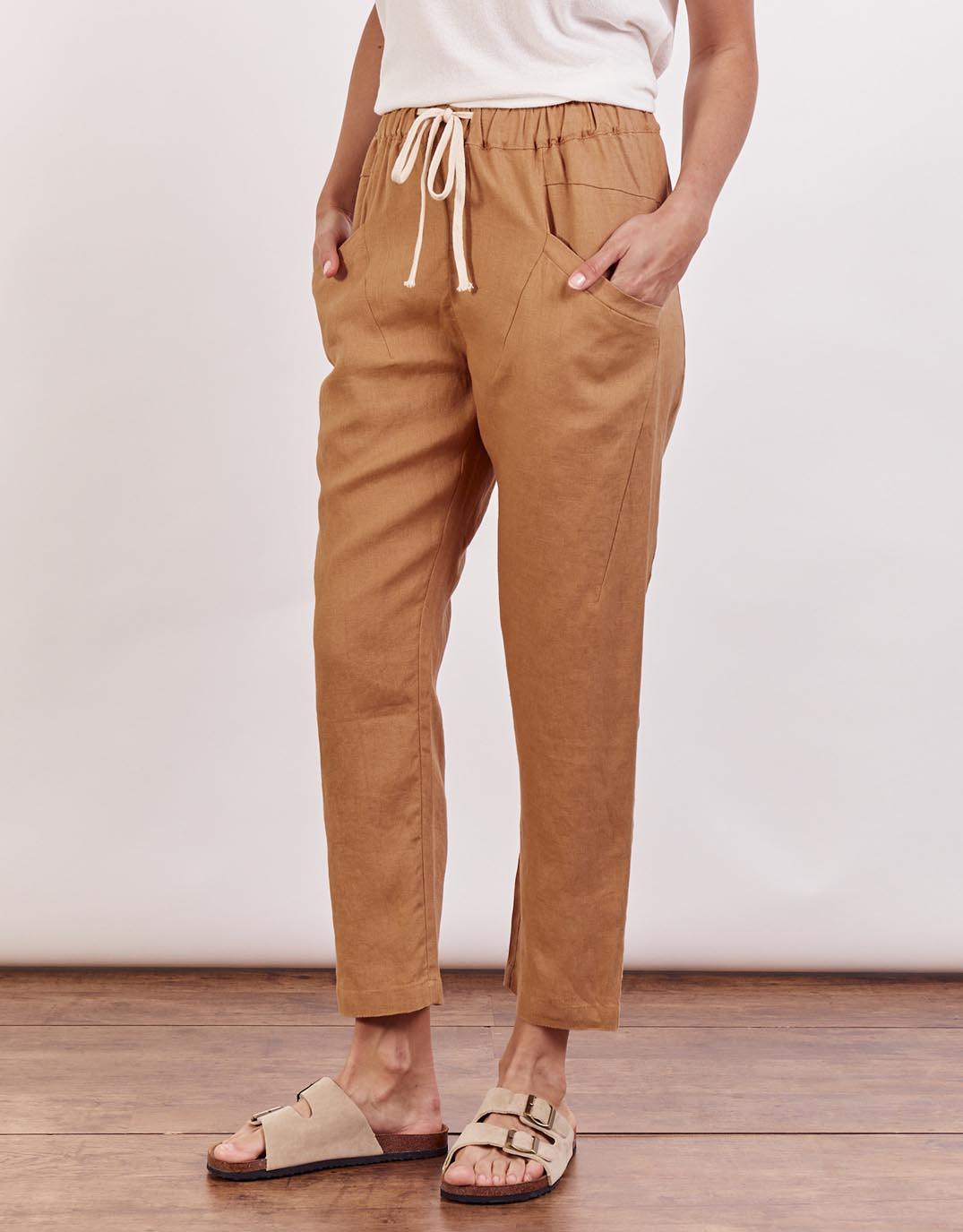 Little Lies - Luxe Linen Pants - Caramel - paulaglazebrook Pants