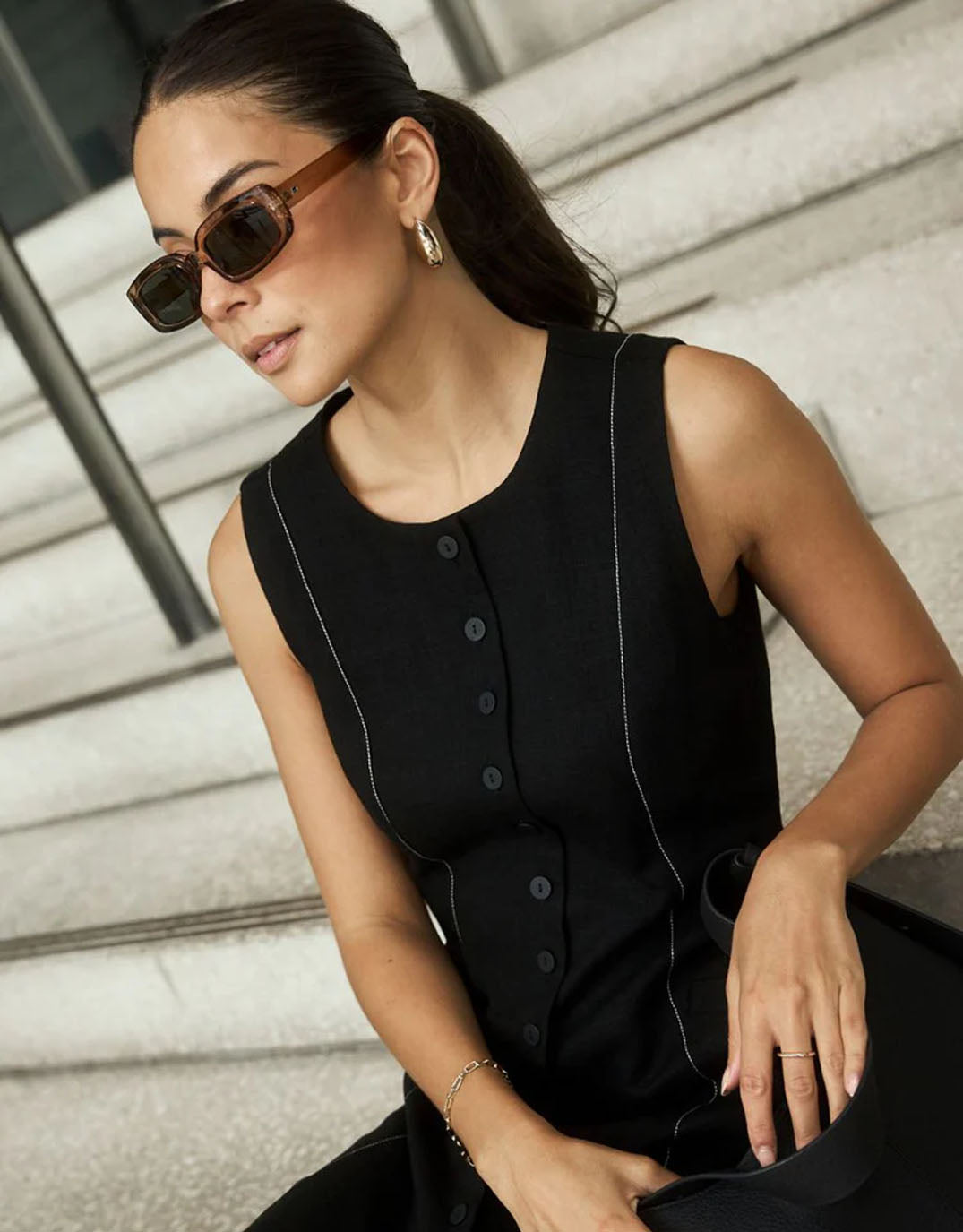 reunion-label-guide-contrast-stitch-maxi-vest-dress-black-womens-clothing