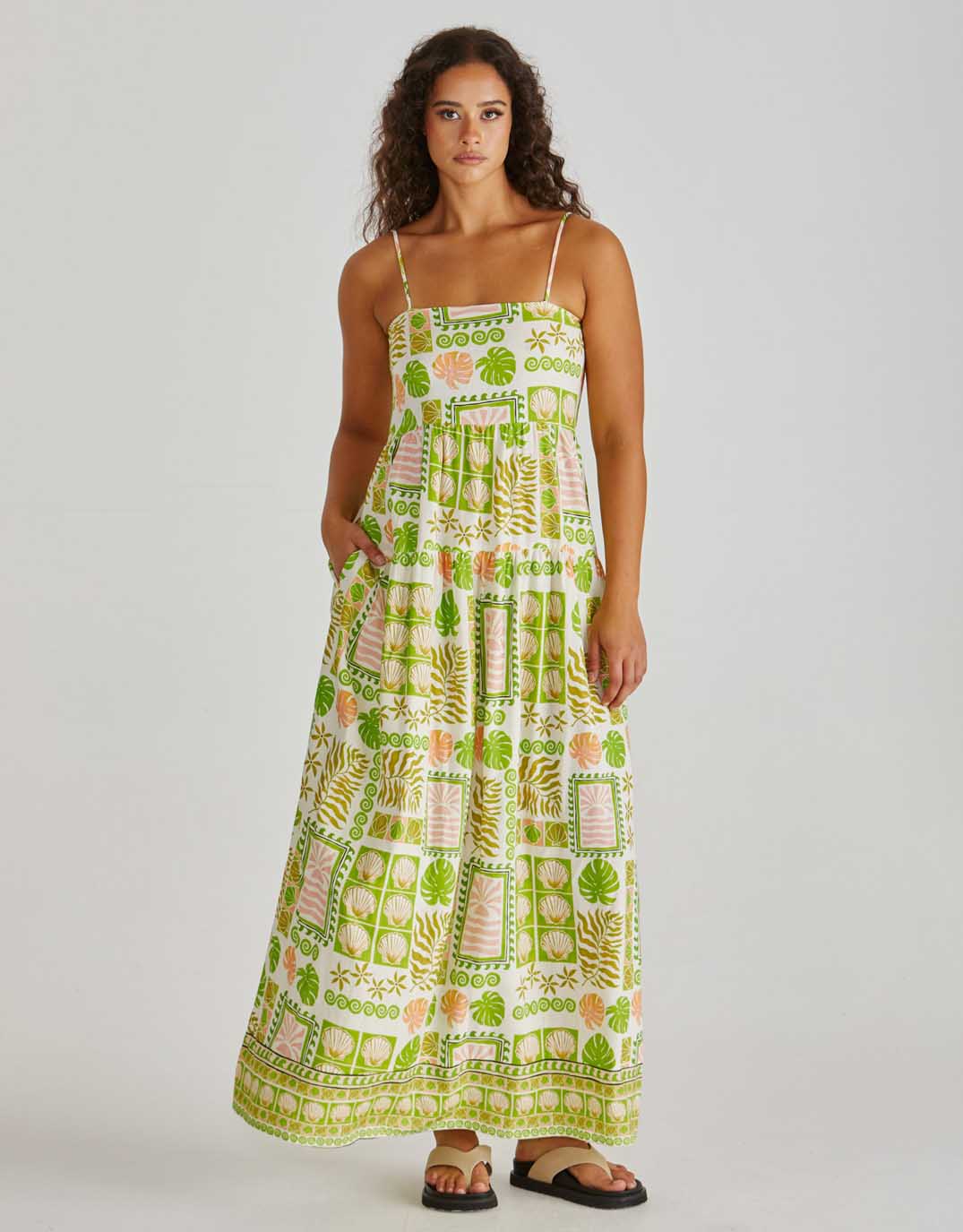 sass-emmett-maxi-dress-green-shell-patchwork-womens-clothing