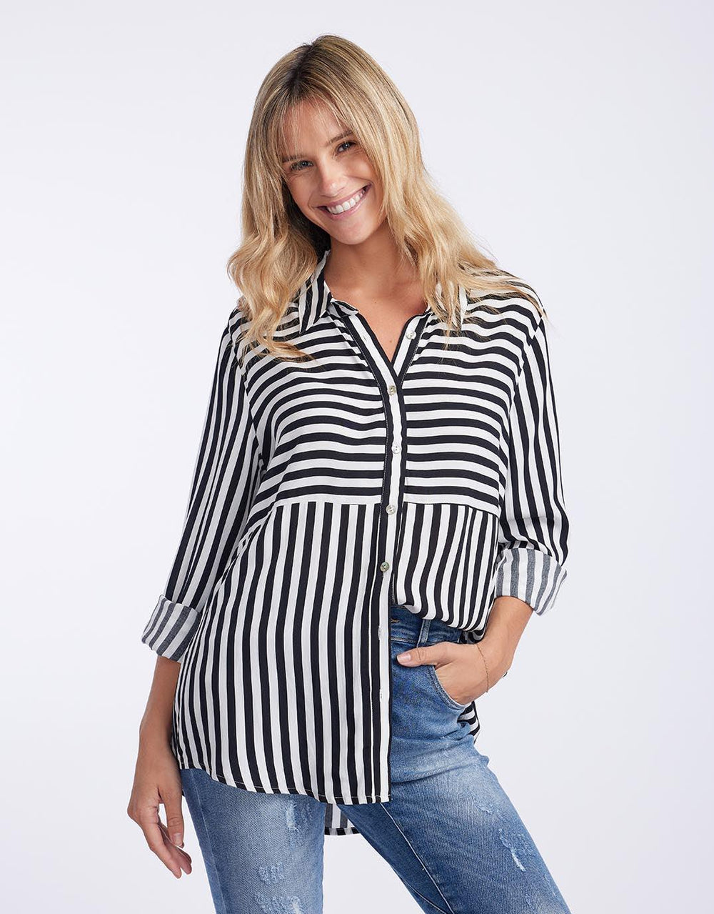 Threadz - Tina Stripe Shirt - Black/White - paulaglazebrook Tops