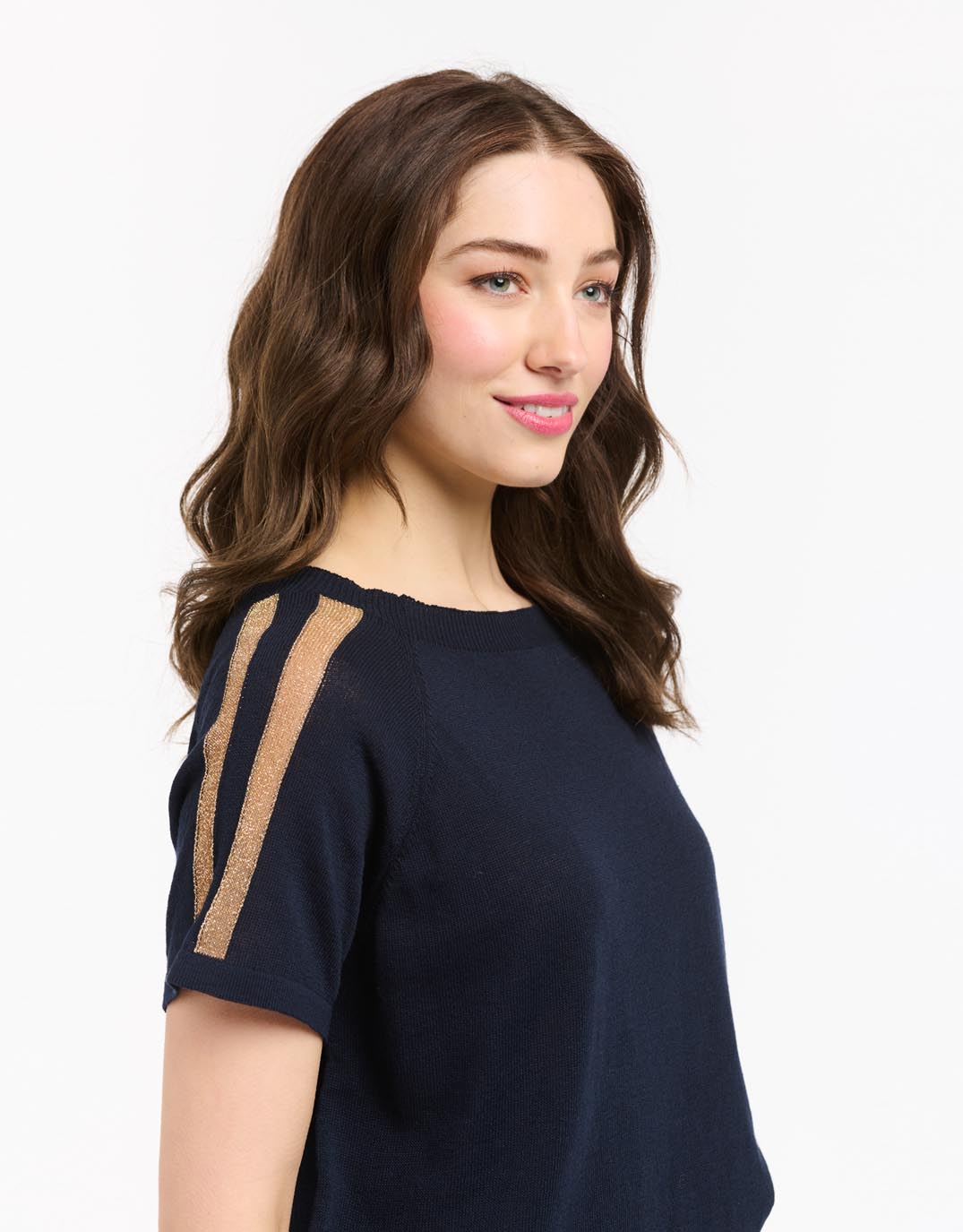 Lurex Shoulder Sweater - Navy/Rose Gold
