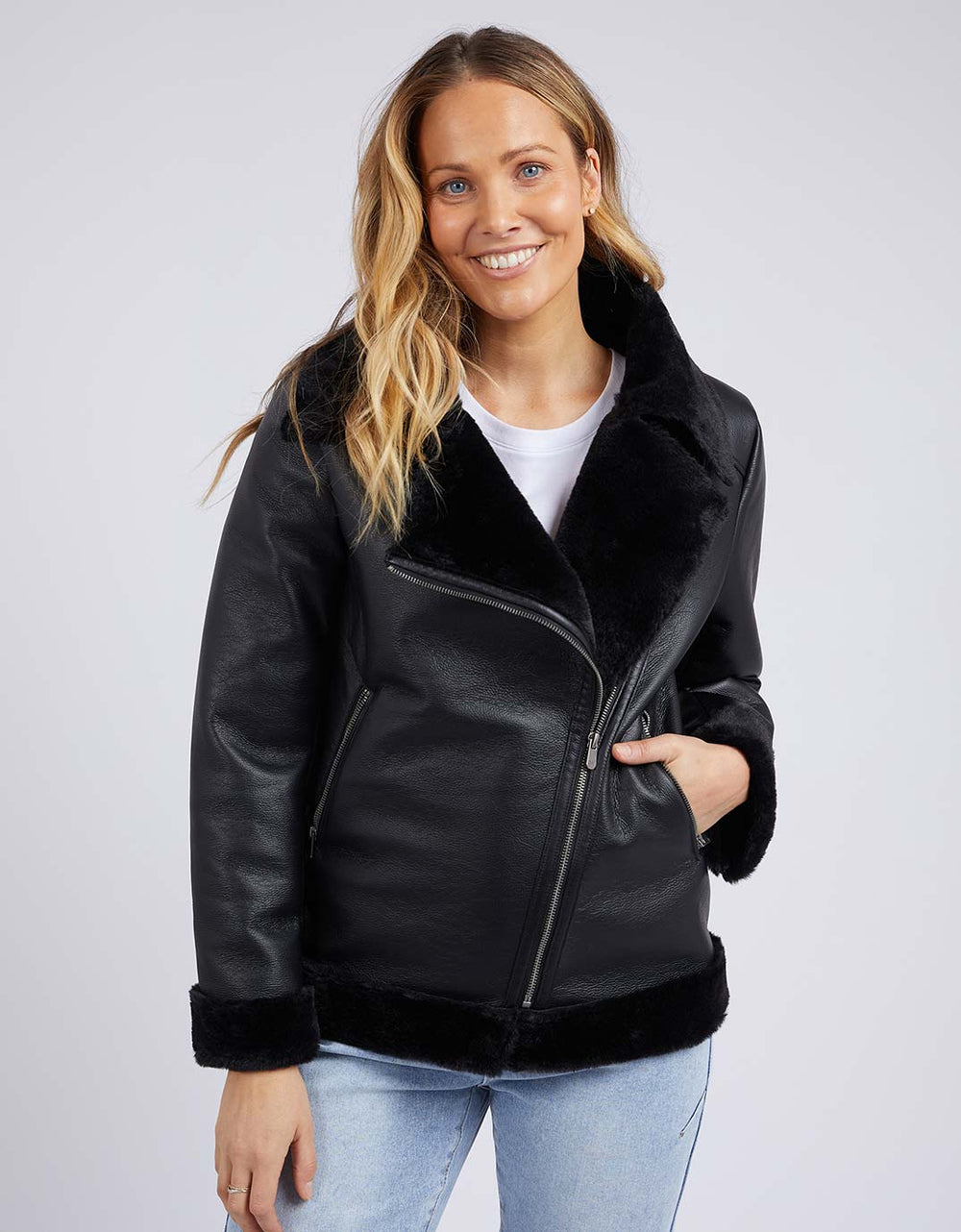 Moto Shearling Jacket - Black