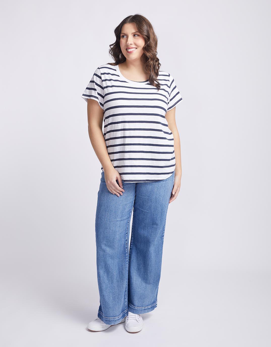 White & Co. - Original Round Neck T-Shirt - Navy/White Stripe - White & Co Living Tees & Tanks