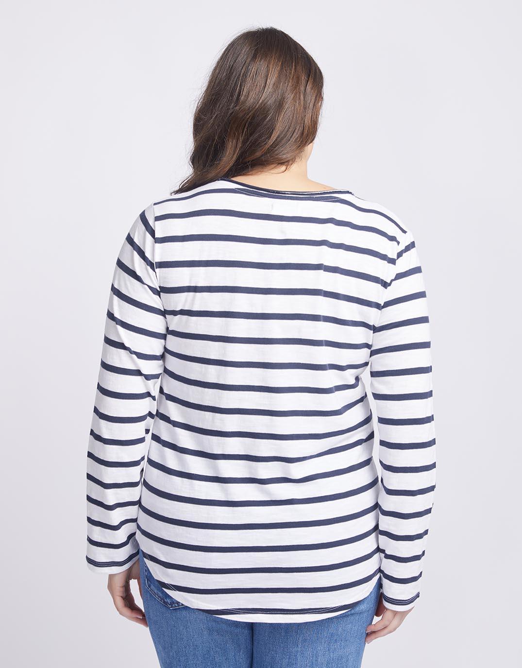 White & Co. - Original V-Neck Long Sleeve T-Shirt - Navy/White Stripe - White & Co Living Tees & Tanks