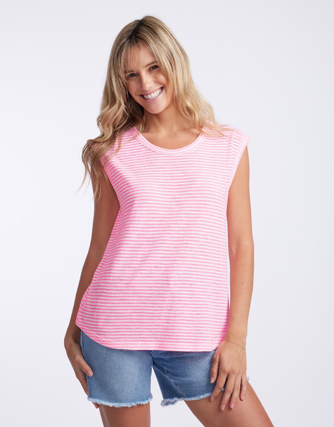 White & Co. - Sorbet Stripe Cali Tank - Gelati Pink - White & Co Living Tees & Tanks