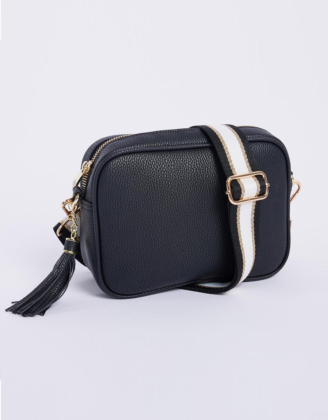paulaglazebrook. - Zoe Crossbody Bag - Black/Black White Lurex Stripe - paulaglazebrook Accessories