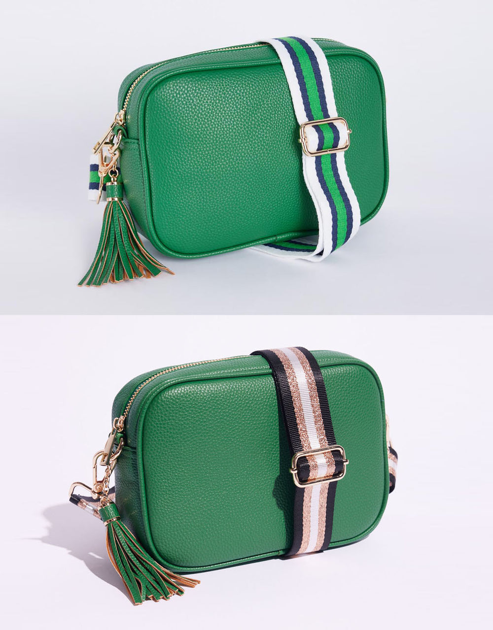 Zoe Crossbody Bag - Green & Black/Bronze/White Stripe