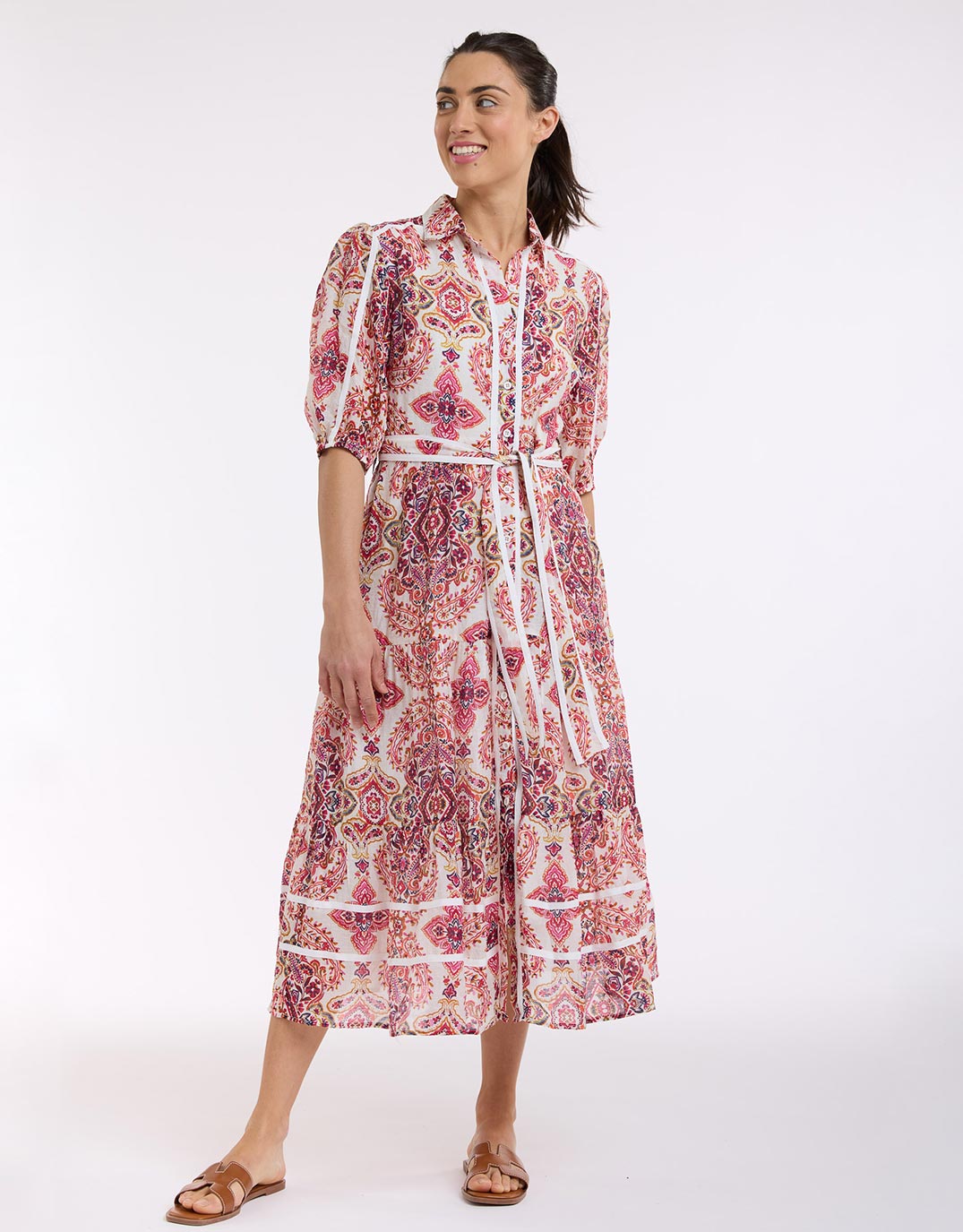 Paisley Midi Trim Dress - Paisley Print
