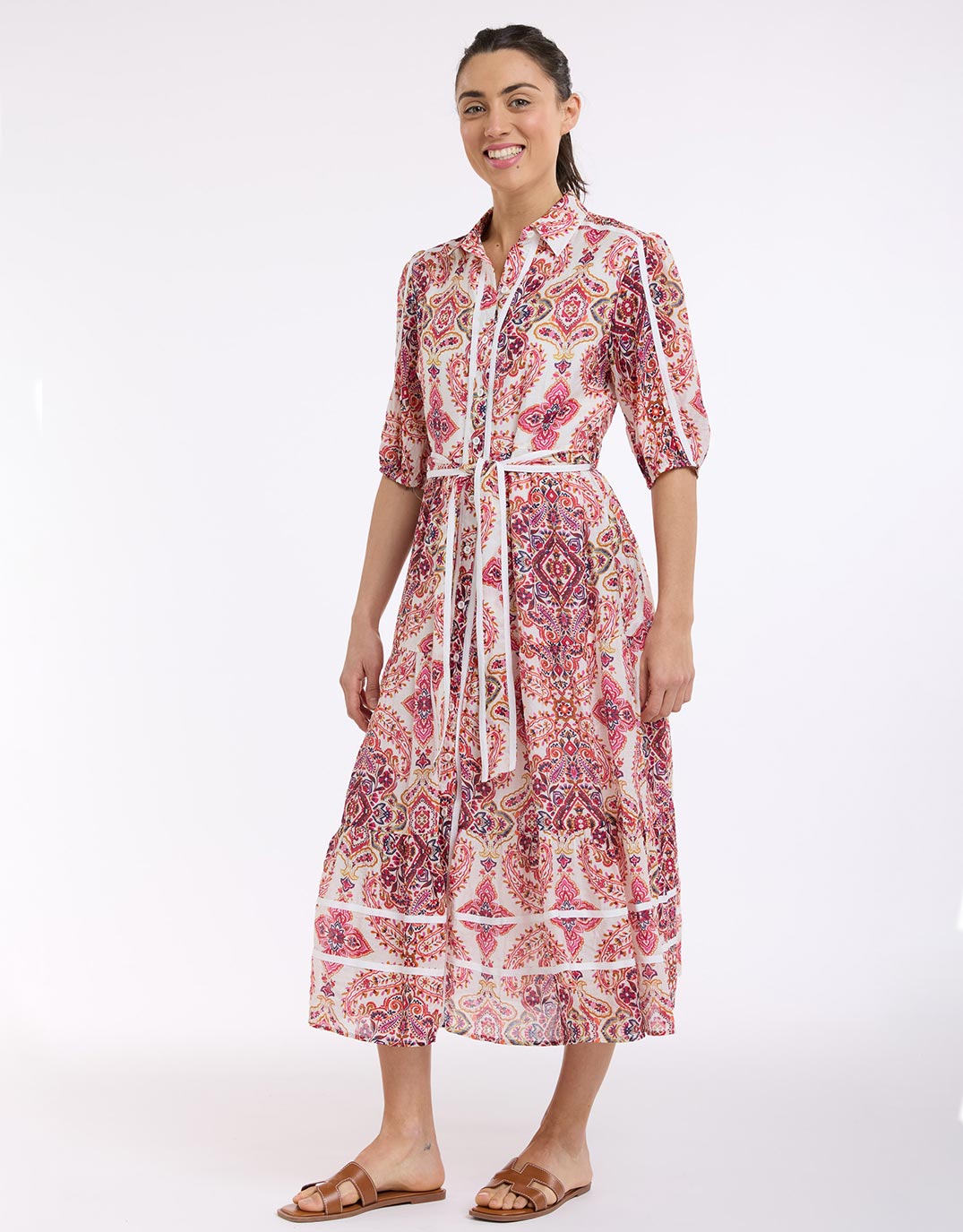 Paisley Midi Trim Dress - Paisley Print