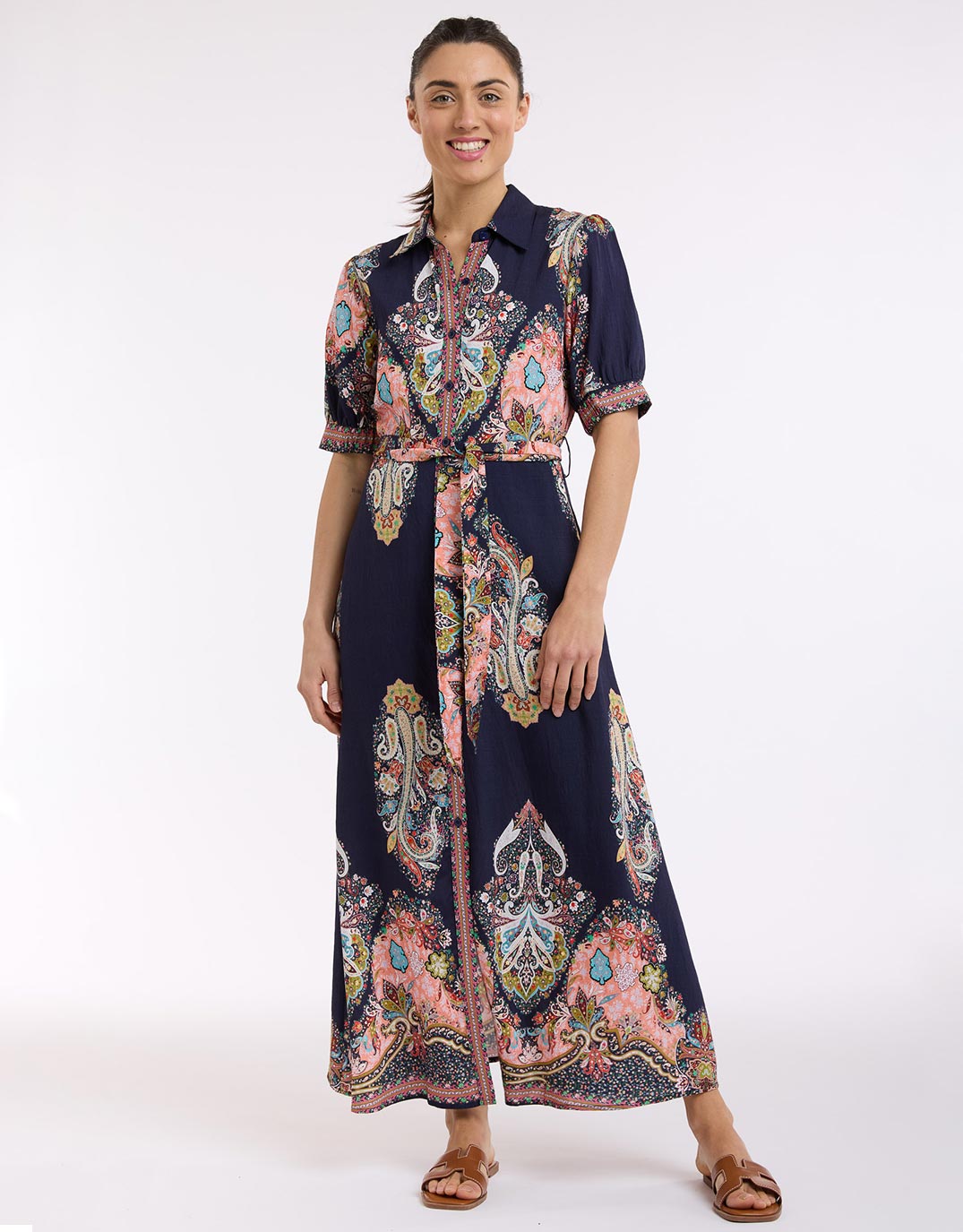 Shirt Midi Dress - Navy Print