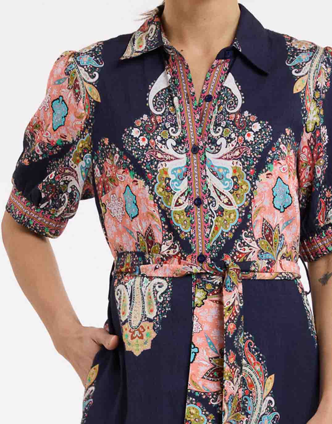 Shirt Midi Dress - Navy Print