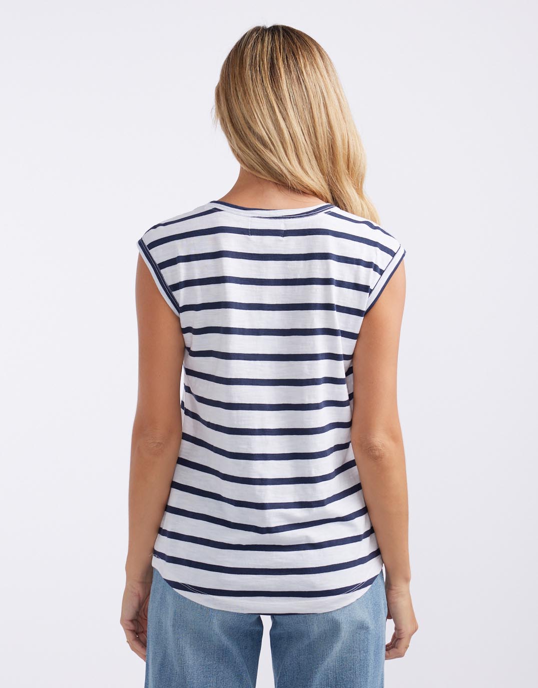 Cali Scoop Tank - White/Navy Stripe