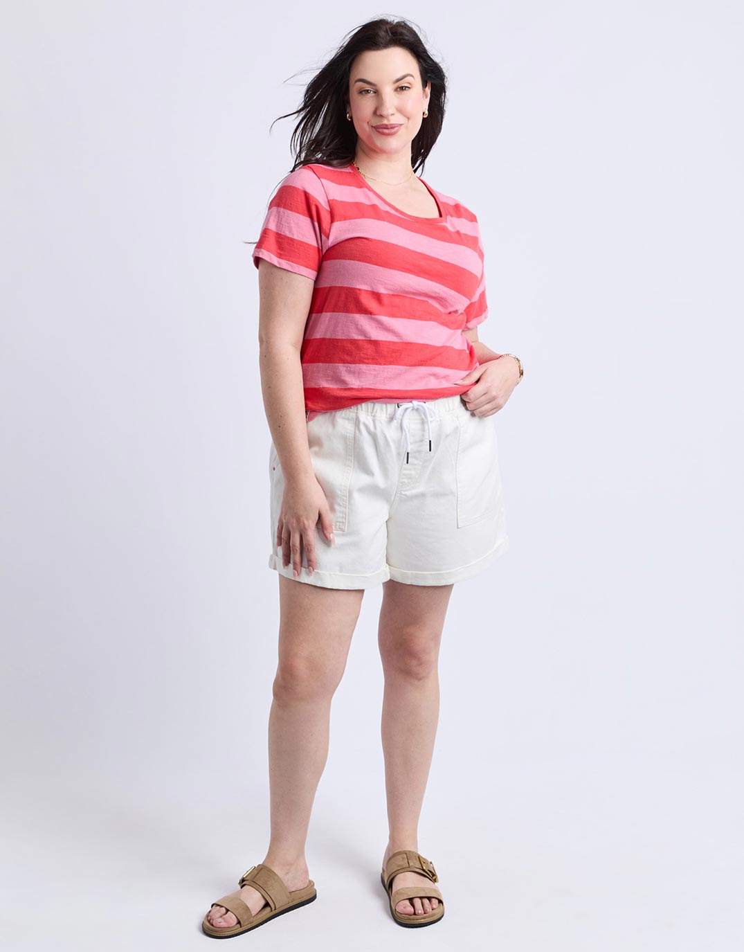 Spritz Stripe Short Sleeve Tee - Cayenne & Chateau Rose Stripe